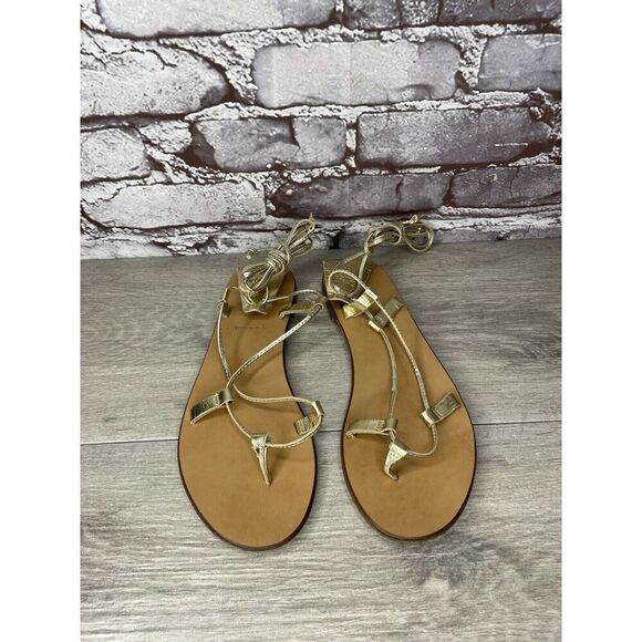 J. Crew Metallic Gold Leather Ankle Wrap Around Sandals Women’s Sz 7.5M US/38EU - Picture 10 of 16